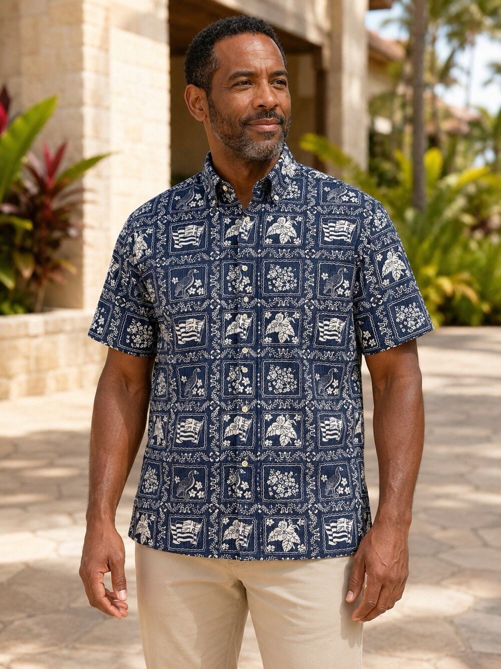 Reyn Spooner Lahaina Sailor Men’s Medium Navy Reverse Print Aloha Shirt